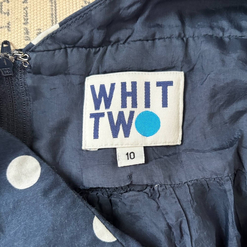 Whit Two Anthropologie Eva Navy Blue Polka Dot Cutout Sleeveless Halter Dress - Picture 9 of 11